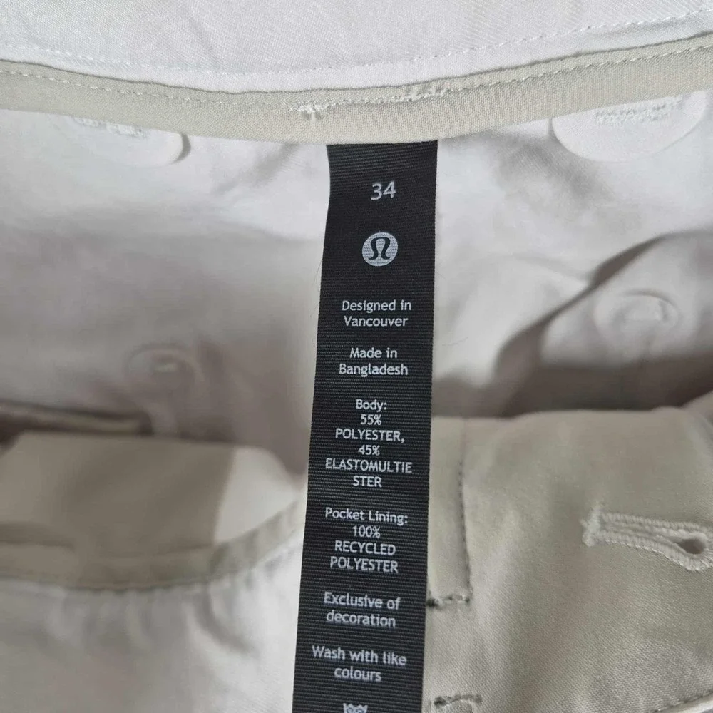 Lululemon Relaxed Tapered Trouser Pants Men's 34x26‎ White Twill Casual LM5AN1S
